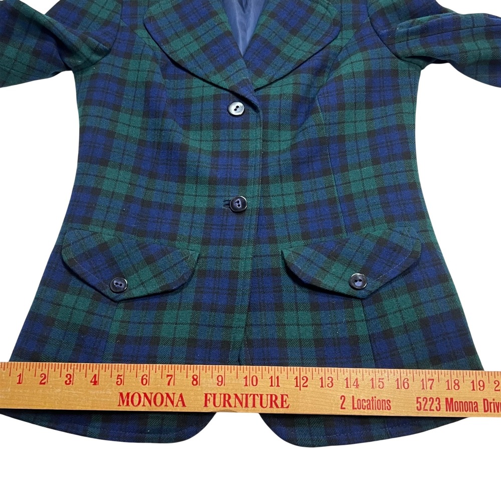 Pendleton Vintage Wool Blazer Black Watch Plaid Tartan Jacket Green Blue Size 10 - Picture 8 of 11